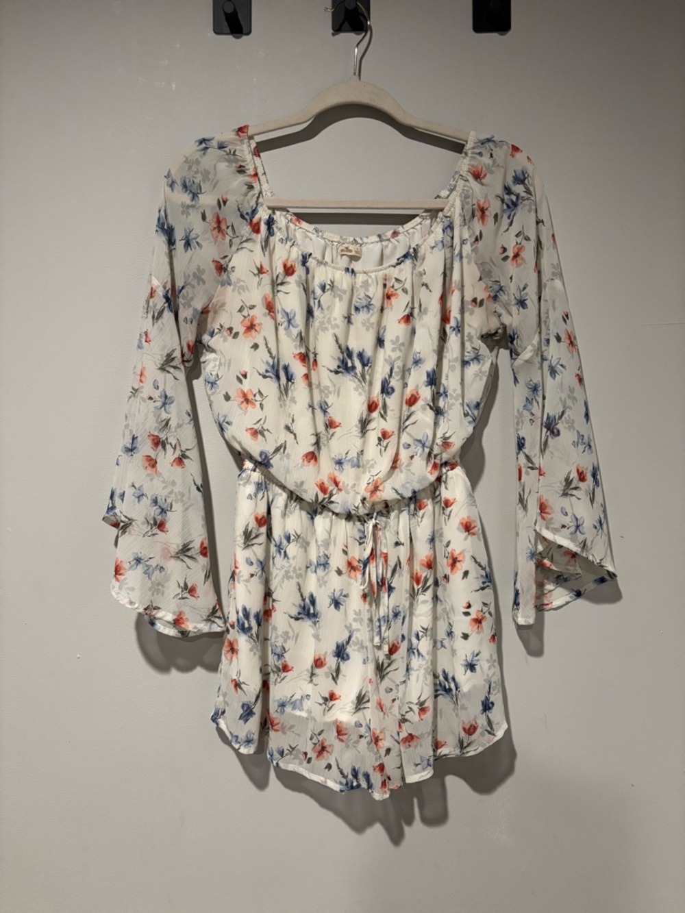 Y2K Hollister Cottage Floral Off-Shoulder Romper Fairy Boho Sleeves
